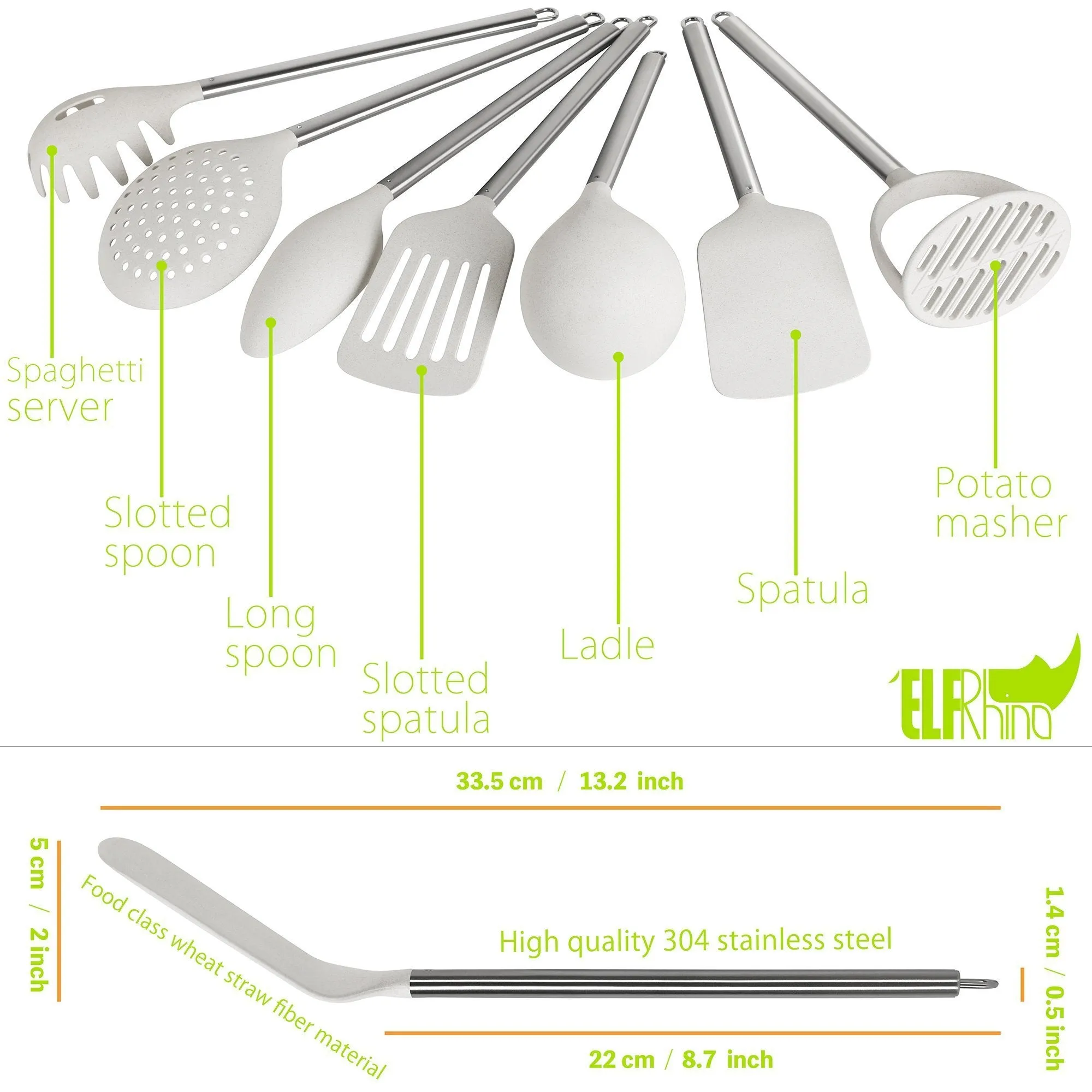 ELFRhino Utensils Holder With Cooking Utensils Set Knives Block Utensils Container Flatware Caddy Cookware Cutlery Multipurpose Kitchen Storage Crock Slotted Spoon Spatula Spaghetti Server Set of 10