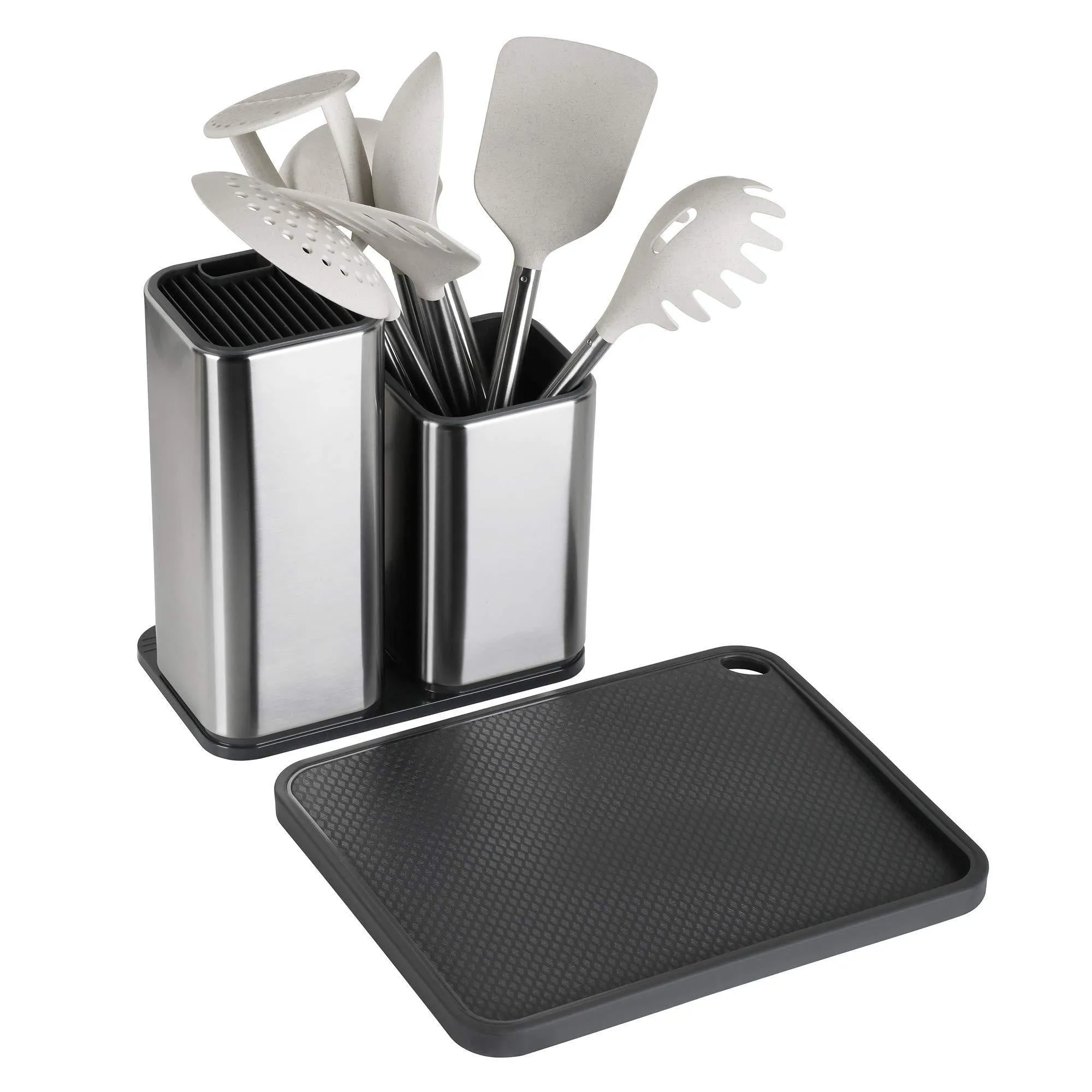 ELFRhino Utensils Holder With Cooking Utensils Set Knives Block Utensils Container Flatware Caddy Cookware Cutlery Multipurpose Kitchen Storage Crock Slotted Spoon Spatula Spaghetti Server Set of 10