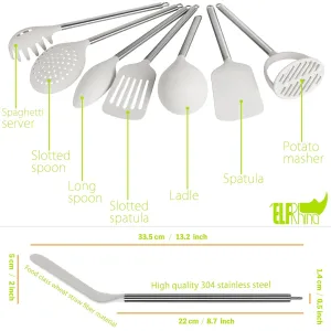 ELFRhino Utensils Holder With Cooking Utensils Set Knives Block Utensils Container Flatware Caddy Cookware Cutlery Multipurpose Kitchen Storage Crock Slotted Spoon Spatula Spaghetti Server Set of 10