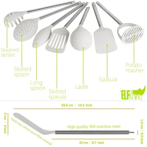 ELFRhino Utensils Holder With Cooking Utensils Set Knives Block Utensils Container Flatware Caddy Cookware Cutlery Multipurpose Kitchen Storage Crock Slotted Spoon Spatula Spaghetti Server Set of 10