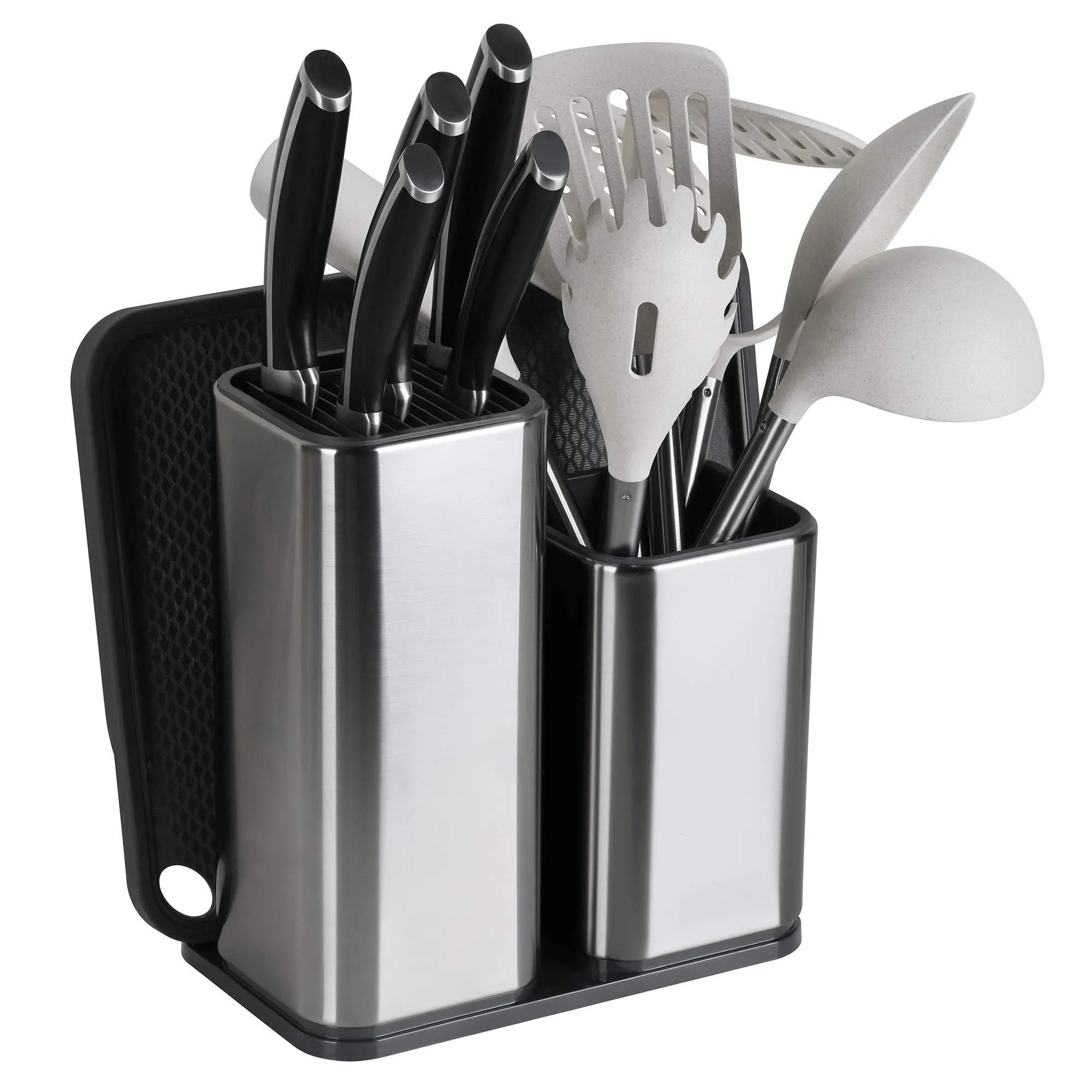 ELFRhino Utensils Holder With Cooking Utensils Set Knives Block Utensils Container Flatware Caddy Cookware Cutlery Multipurpose Kitchen Storage Crock Slotted Spoon Spatula Spaghetti Server Set of 10