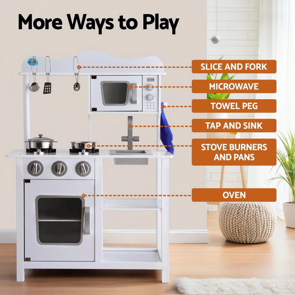 Ember Kids Kitchen Play Set Wooden Pretend Toys Cooking Children Cookware Food