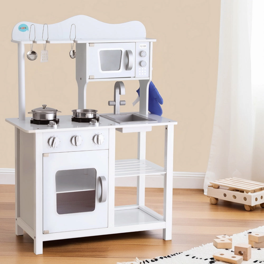 Ember Kids Kitchen Play Set Wooden Pretend Toys Cooking Children Cookware Food