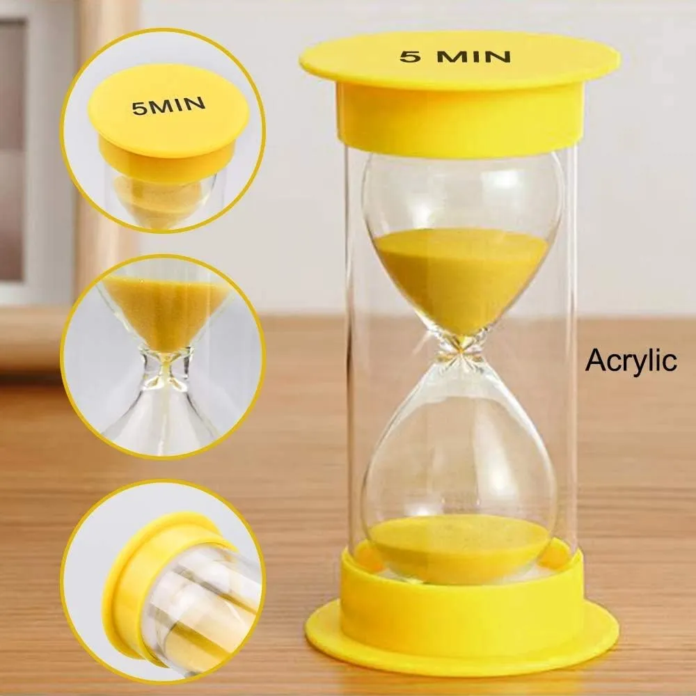 EMDMAK Sand Timer - Acrylic Hourglass Timer in Colorful Designs - 1/2/3/5/10/15 Min Sand Clocks for Games, Classroom, Home, Office (Pack of 6)