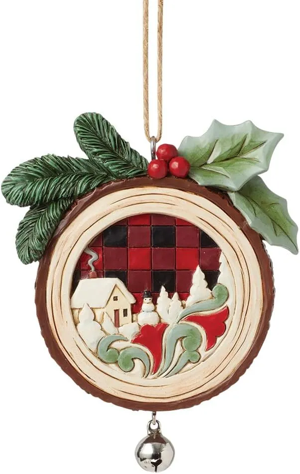 Enesco Jim Shore Heartwood Creek Highland Glen Tree Ring Winter Scene Hanging Ornament, 4.53 Inch, Multicolor