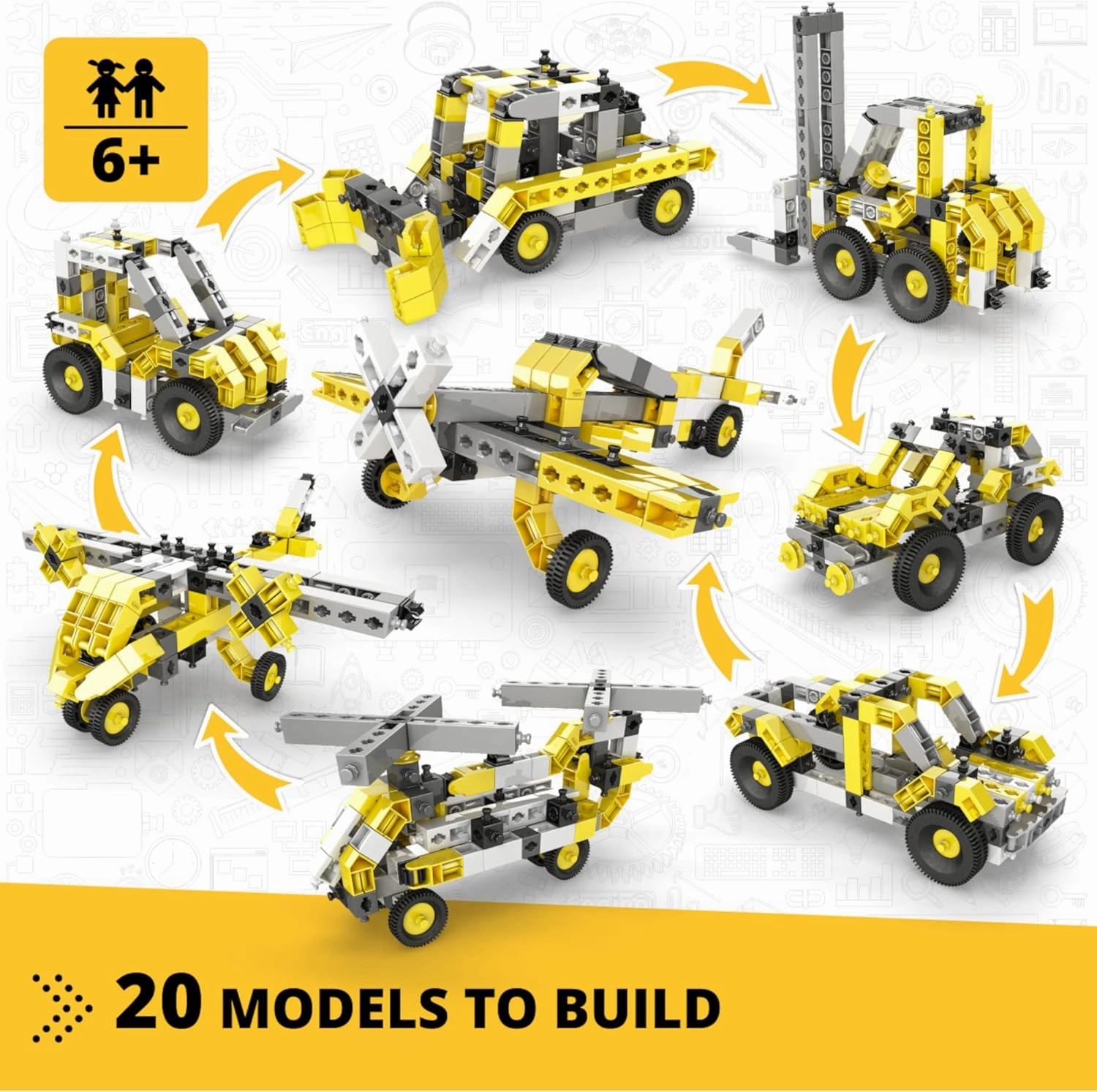Engino: Creative Builder - 20-in-1 Multimodel Series, Toy Vehicles Brick Set, Snap Assembly Construction, Young Engineer & Mechanic STEM Kit, Kids 6 