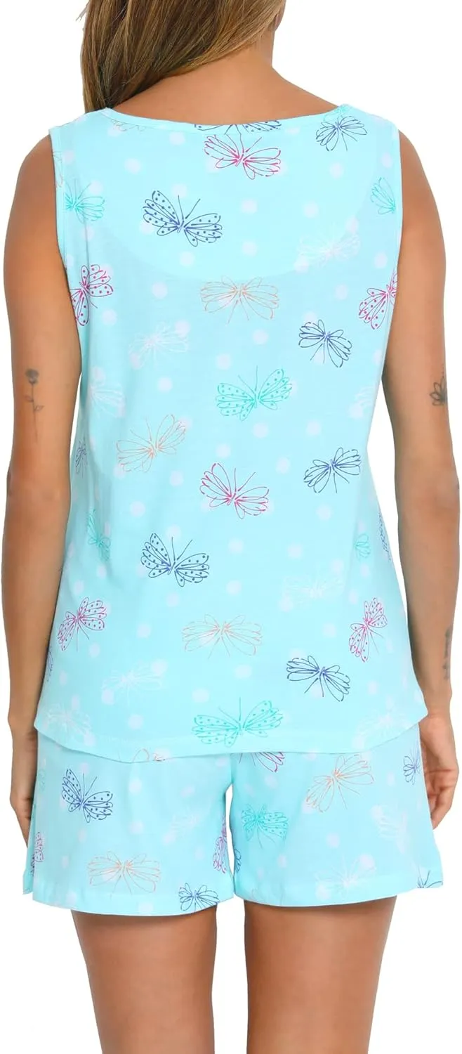 ENJOYNIGHT Womens Pajamas Set Cotton Summer Sleep Tank and Shorts Pjs Sleeveless Sleepwear