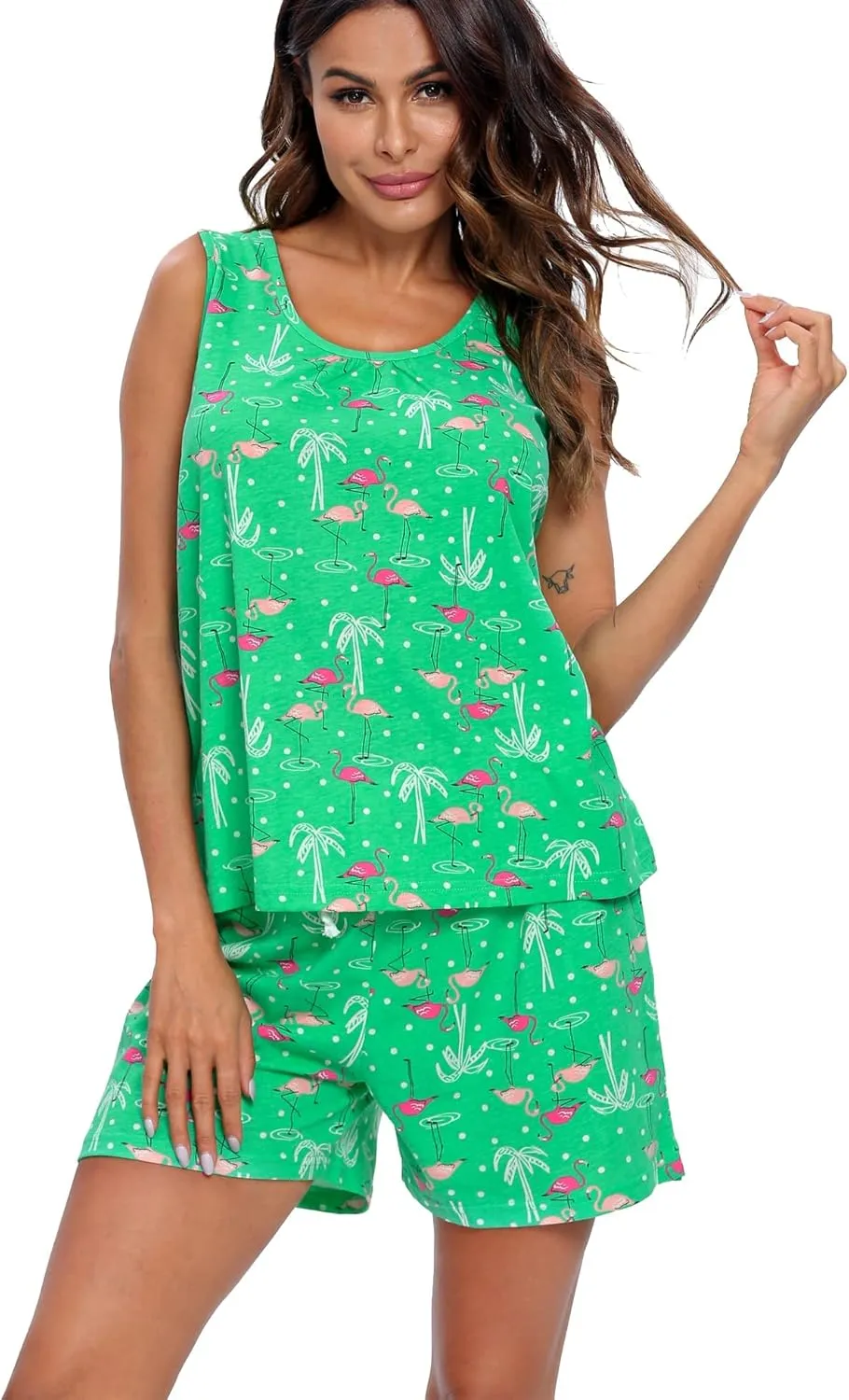 ENJOYNIGHT Womens Pajamas Set Cotton Summer Sleep Tank and Shorts Pjs Sleeveless Sleepwear