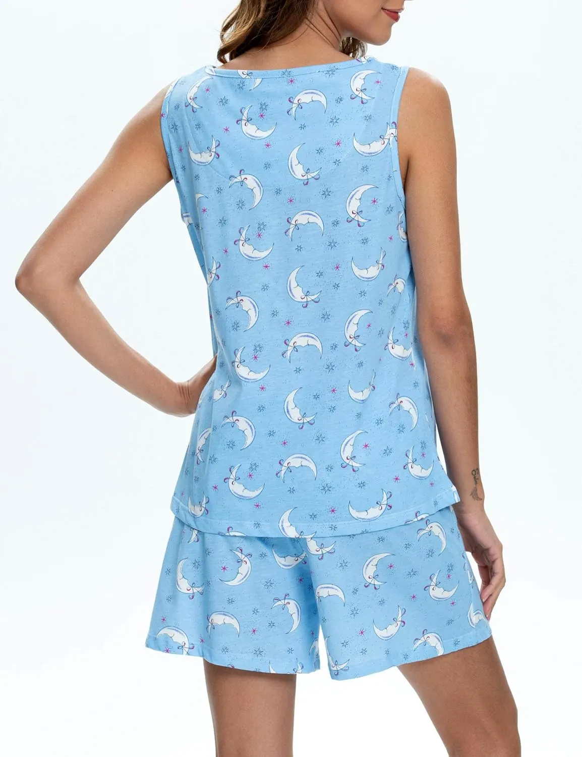ENJOYNIGHT Womens Pajamas Set Cotton Summer Sleep Tank and Shorts Pjs Sleeveless Sleepwear