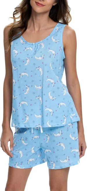 ENJOYNIGHT Womens Pajamas Set Cotton Summer Sleep Tank and Shorts Pjs Sleeveless Sleepwear