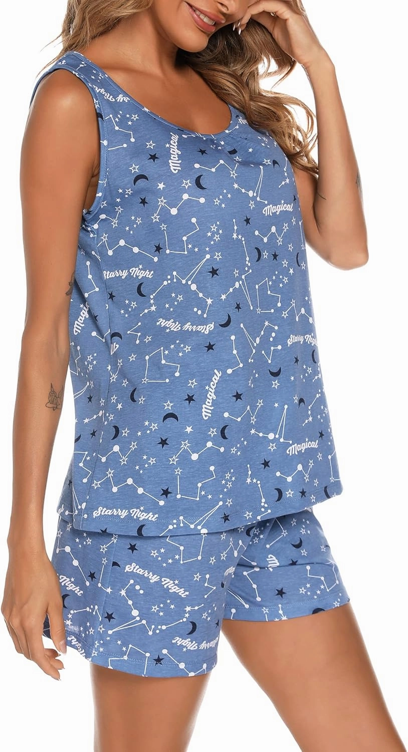 ENJOYNIGHT Womens Pajamas Set Cotton Summer Sleep Tank and Shorts Pjs Sleeveless Sleepwear