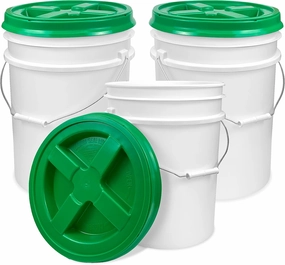ePackageSupply 5 Gallon White Bucket with Green Gamma Seal Screw on Airtight Lid | Made in USA | Food Grade | Heavy-Duty HPDE Plastic | Durable 90 Mil Pail | Easy Stack and Store | BPA Free (3 Count)