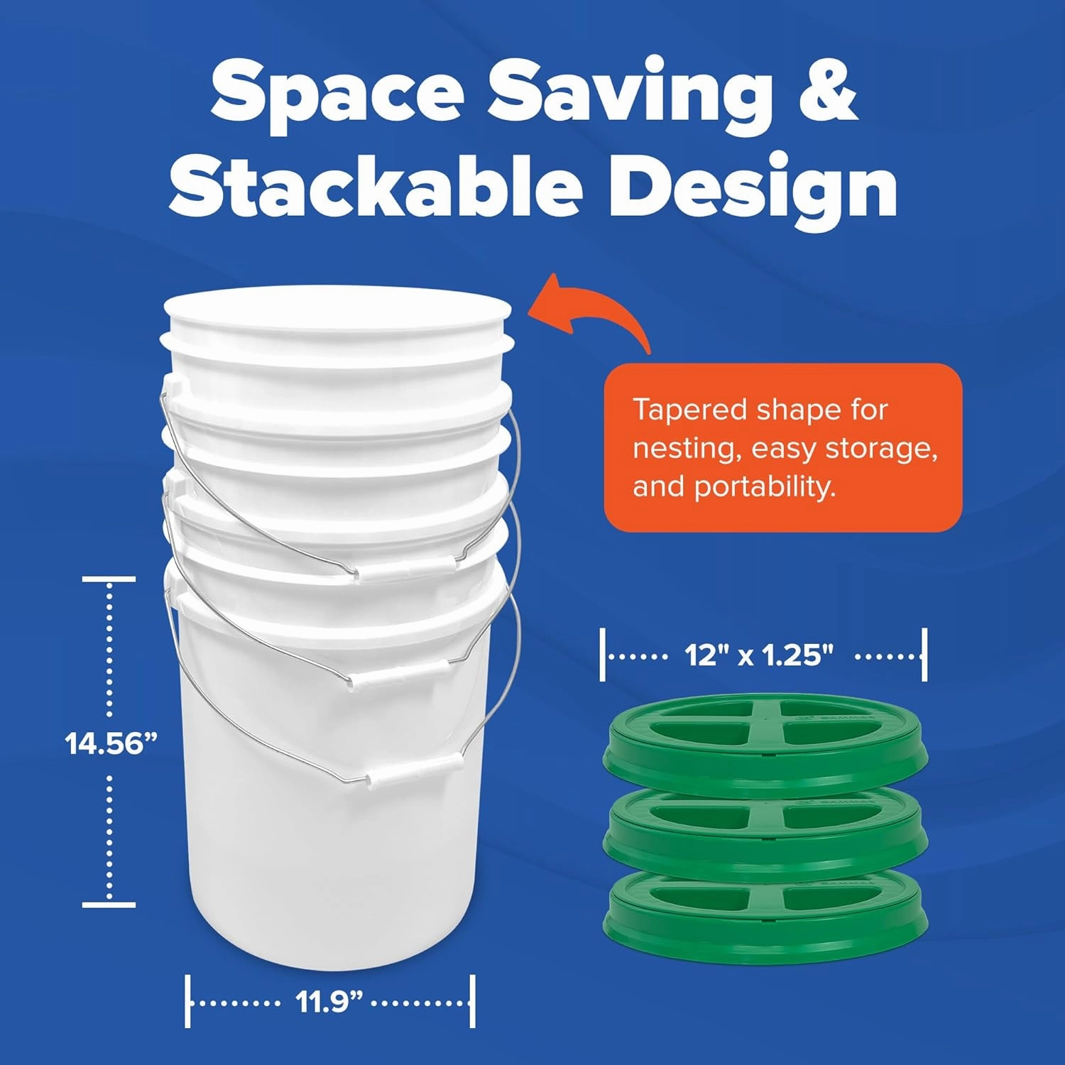 ePackageSupply 5 Gallon White Bucket with Green Gamma Seal Screw on Airtight Lid | Made in USA | Food Grade | Heavy-Duty HPDE Plastic | Durable 90 Mil Pail | Easy Stack and Store | BPA Free (3 Count)