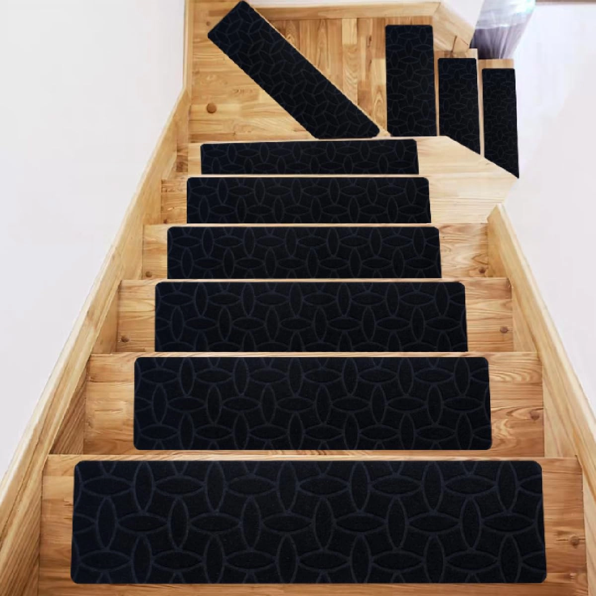 ESUPPORT Non-Slip Stair Treads Carpet Mat Rug 8 * 30" Stone Pattern Indoor Stair Runners for Wooden Steps Kids Dogs Elders Pet with Reusable Adhesive Pack of 5