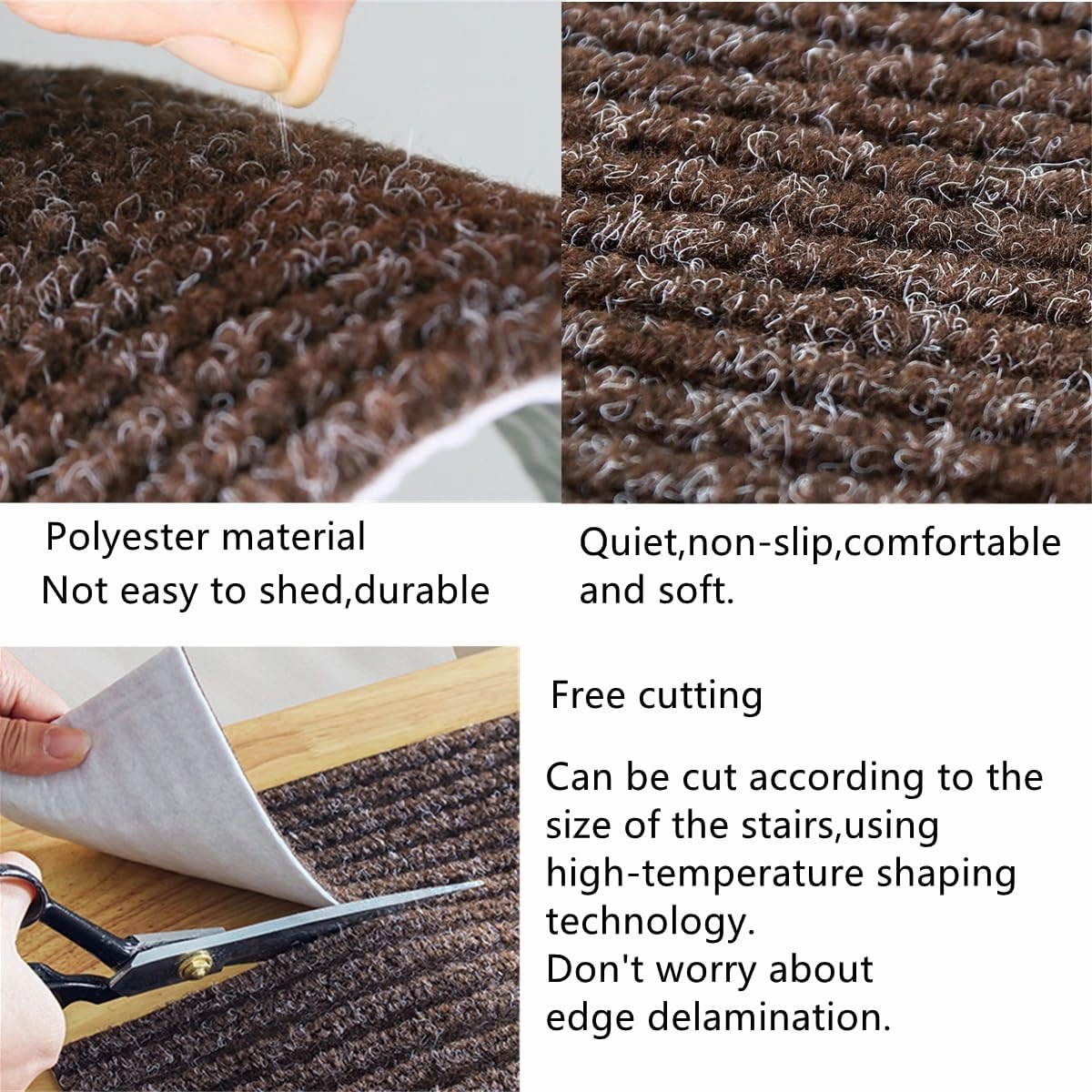 ESUPPORT Non-Slip Stair Treads Carpet Mat Rug 8 * 30" Stone Pattern Indoor Stair Runners for Wooden Steps Kids Dogs Elders Pet with Reusable Adhesive Pack of 5
