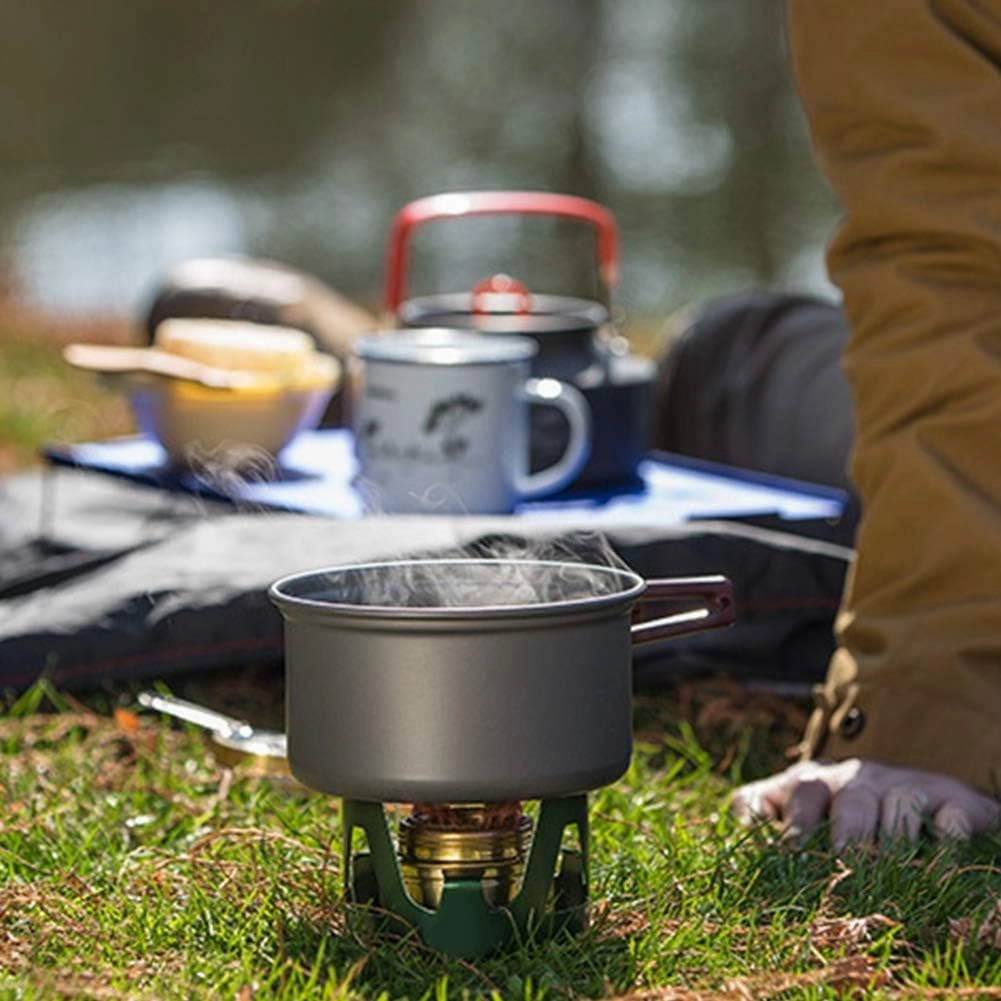 EVGATSAUTO Portable Alcohol Stove, Adjust Flame Lightweight Portable Alcohol Stove Burner, Efficient Design with Velvet Bag, Compact and Lightweight, Burner for Camping, (Green)