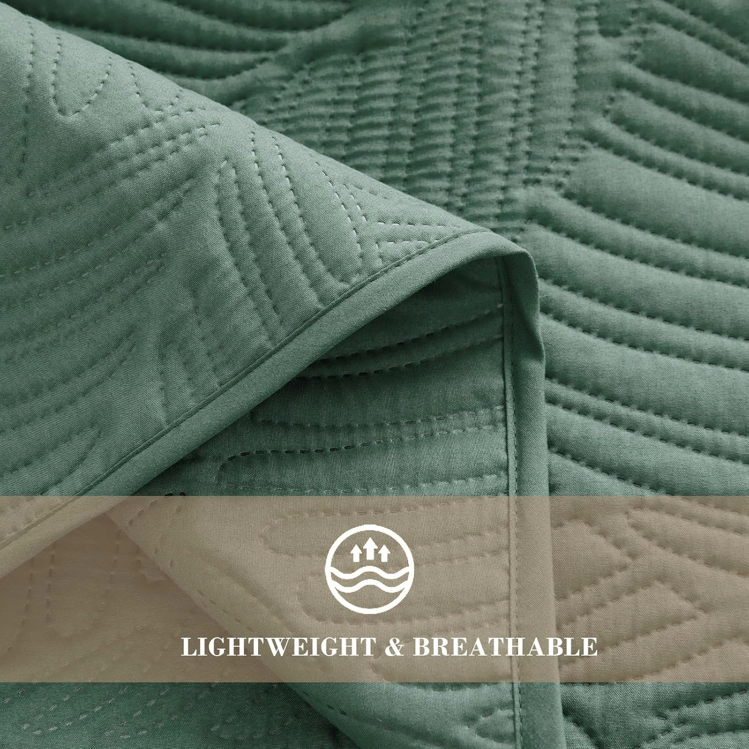 Exclusivo Mezcla Queen Quilt Bedding Set, Lightweight Green Quilts Queen Full Size for All Seasons, Soft Microfiber Bedspreads Coverlets Bed Cover with Leaf Pattern, 3 Piece