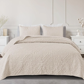 Exclusivo Mezcla Quilt Set Full Queen Size, Lightweight Vintage Quilts with 2 Pillow Shams, Soft Queen Bedspreads Coverlets Bedding Set for All Seasons, (90"x96", Brich Beige)