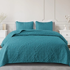 Exclusivo Mezcla Quilt Set Full Queen Size, Lightweight Vintage Quilts with 2 Pillow Shams, Soft Queen Bedspreads Coverlets Bedding Set for All Seasons, (90"x96", Dusty Teal)