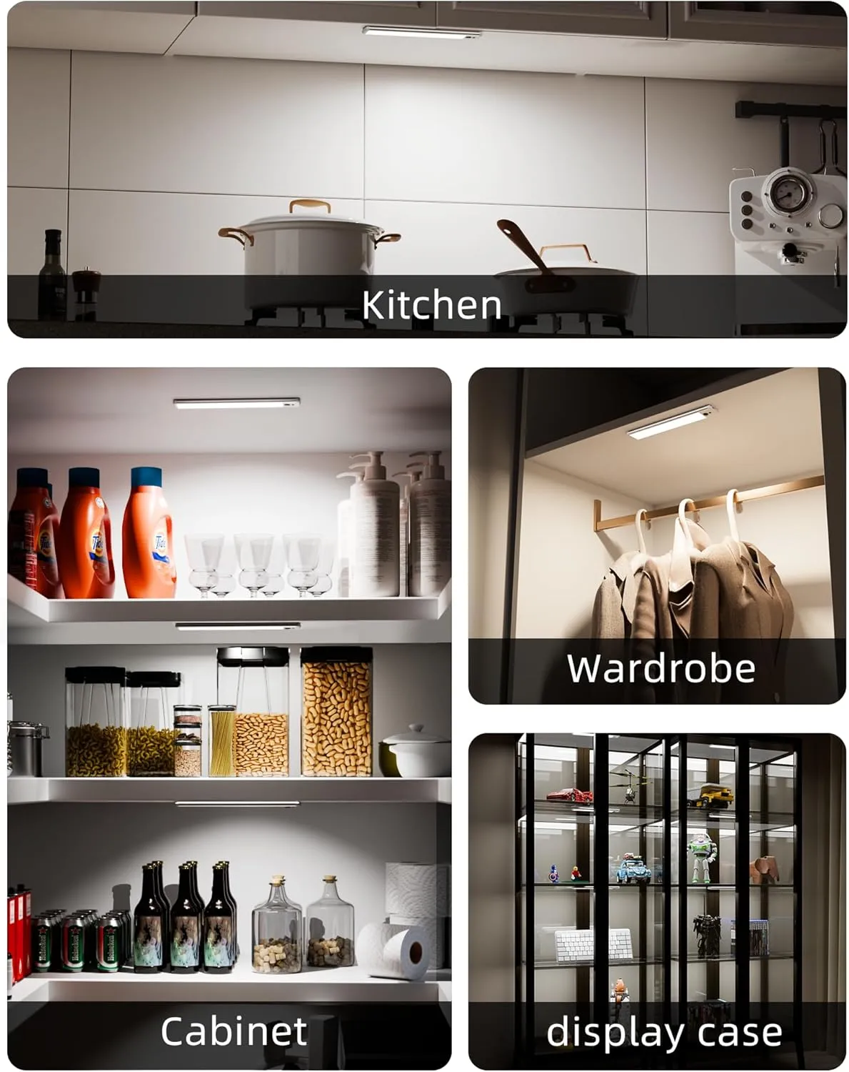 EZVALO Under Cabinet Lighting with Charging Station, Rechargeable Motion Sensor Light Indoor, Dimmable Closet Lights Wireless, 5700K, Motion Activated Under Counter Lights for Kitchen,Pantry(3 Pcs)
