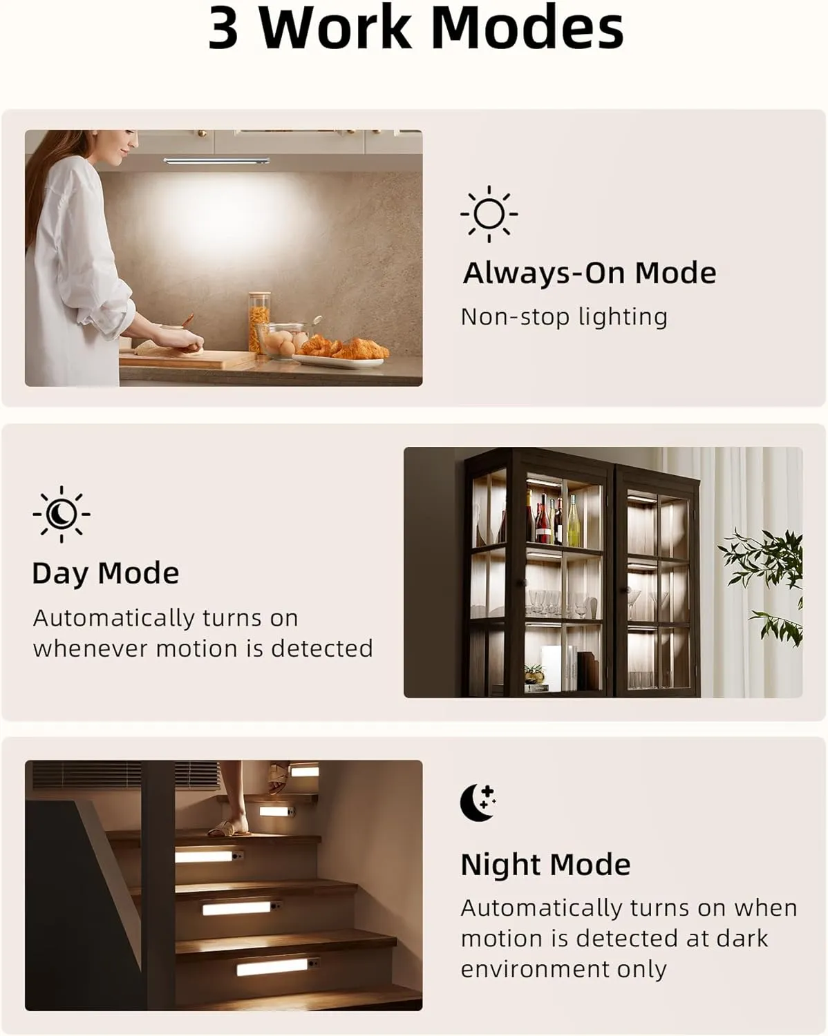 EZVALO Under Cabinet Lighting with Charging Station, Rechargeable Motion Sensor Light Indoor, Dimmable Closet Lights Wireless, 5700K, Motion Activated Under Counter Lights for Kitchen,Pantry(3 Pcs)