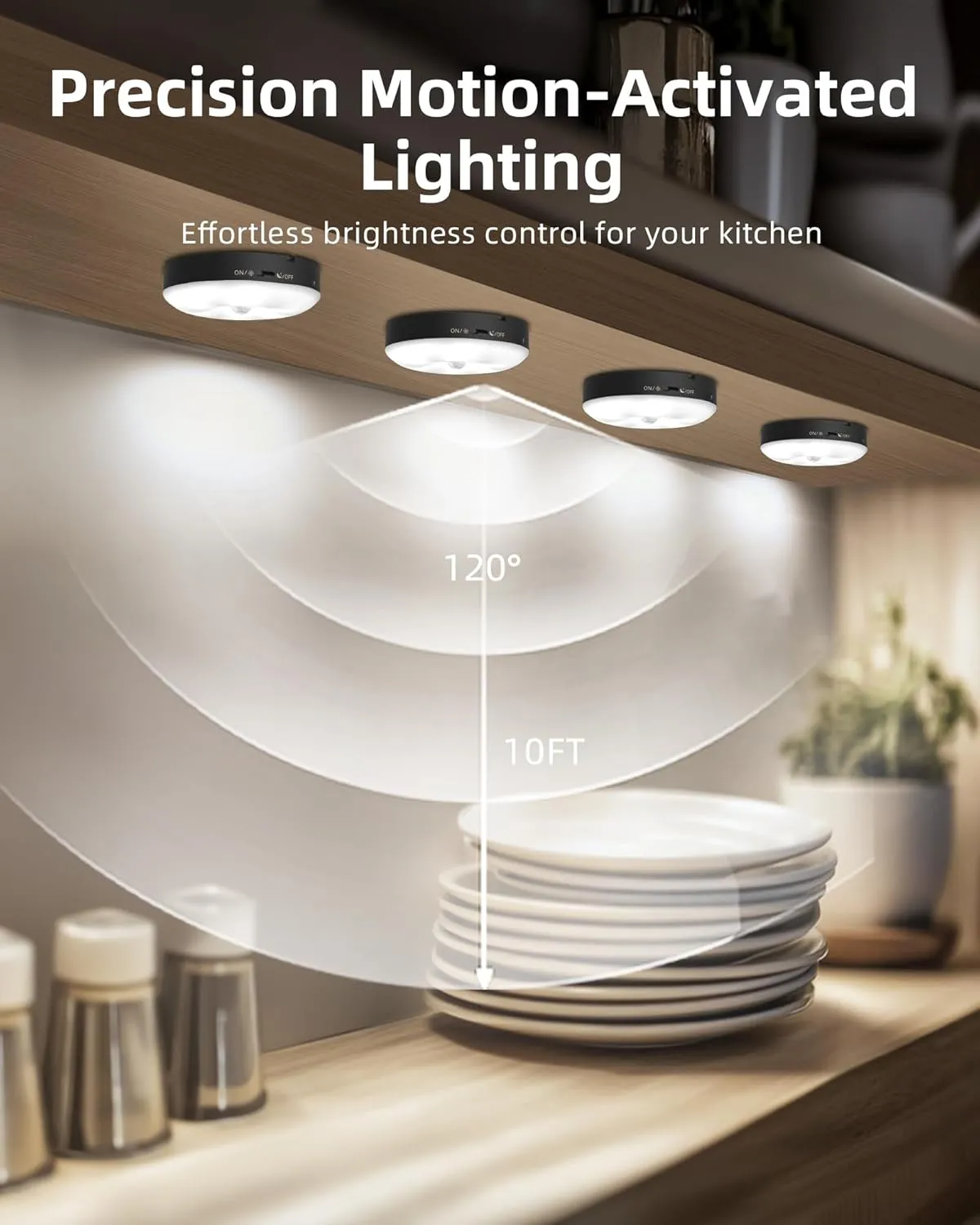 EZVALO Under Cabinet Lighting,1000mAh Rechargeable Puck Lights with Remote,3 Color Temps & 12 RGB Motion Sensor Closet Lights Indoor, Dimmable Under Counter Lights for Kitchen, Shelf Black (6 Packs)
