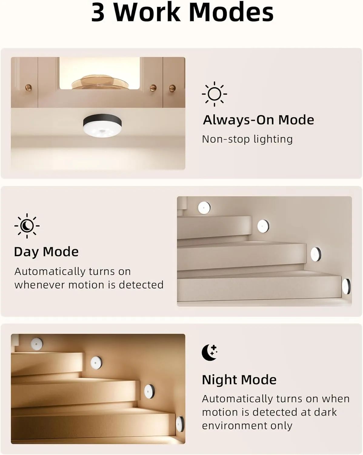EZVALO Under Cabinet Lighting,1000mAh Rechargeable Puck Lights with Remote,3 Color Temps & 12 RGB Motion Sensor Closet Lights Indoor, Dimmable Under Counter Lights for Kitchen, Shelf Black (6 Packs)