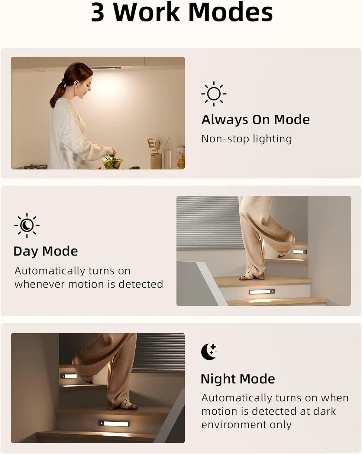 EZVALO Under Cabinet Lights, 1900mAh Rechargeable Motion Sensor Lights Indoor 3 Color Temps, 80 LED Closet Lights Wireless, Dimmable Under Counter Lights for Kitchen, Stairs, Hallway (2 Pack)
