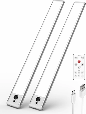 EZVALO Under Cabinet Lights, 66 LEDs Motion Sensor Light Indoor Dimmable, 4000mAh Rechargeable Closet Lights 5700K with Remote Control, Wireless Under Counter Light for Kitchen,Cabinet,Bedroom (2Pcs)