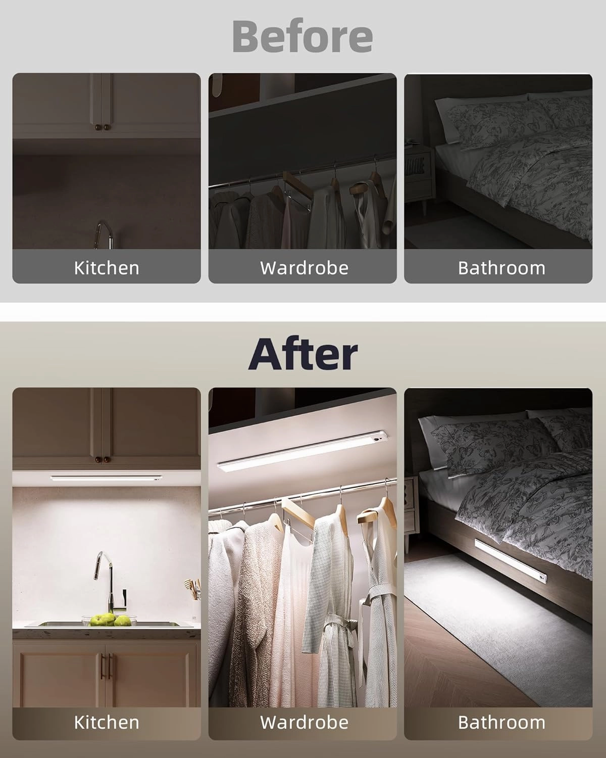 EZVALO Under Cabinet Lights, 66 LEDs Motion Sensor Light Indoor Dimmable, 4000mAh Rechargeable Closet Lights 5700K with Remote Control, Wireless Under Counter Light for Kitchen,Cabinet,Bedroom (2Pcs)