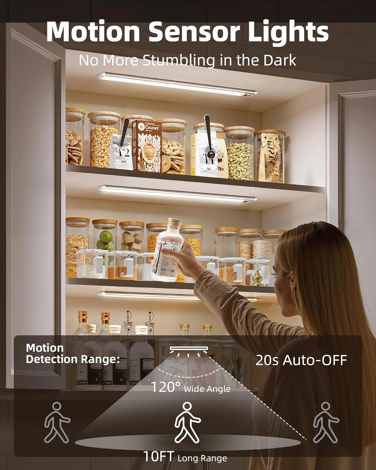 EZVALO Under Cabinet Lights, 66 LEDs Motion Sensor Light Indoor Dimmable, 4000mAh Rechargeable Closet Lights 5700K with Remote Control, Wireless Under Counter Light for Kitchen,Cabinet,Bedroom (2Pcs)