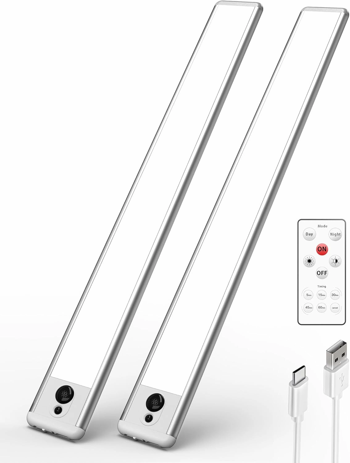 EZVALO Under Cabinet Lights, 66 LEDs Motion Sensor Light Indoor Dimmable, 4000mAh Rechargeable Closet Lights 5700K with Remote Control, Wireless Under Counter Light for Kitchen,Cabinet,Bedroom (2Pcs)