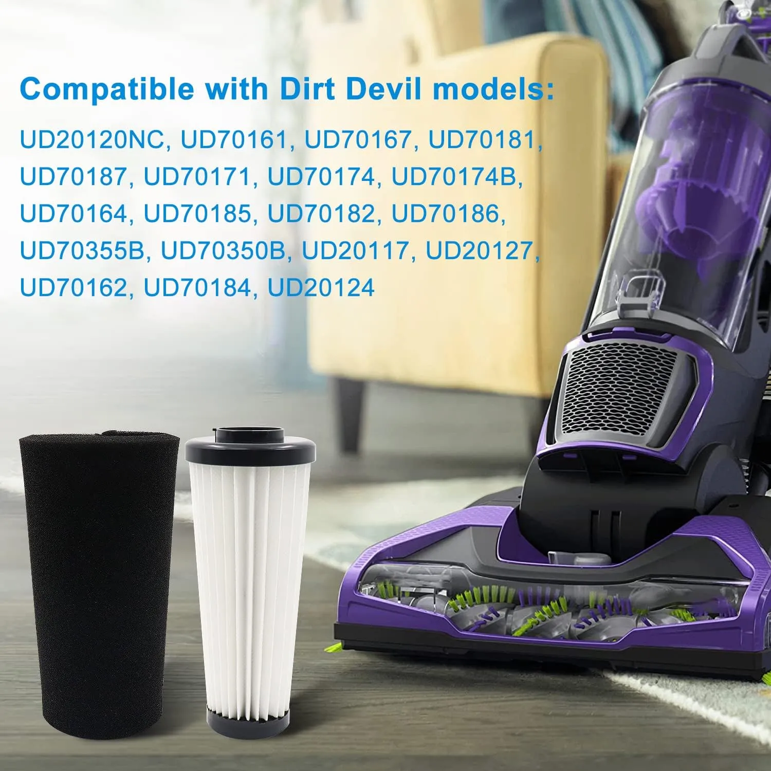 F112 Filter Replacement 4 Pack Compatible with Dirt Devil Upright Vacuum Cleaner, Pre Motor Endura Odor Trapping Filter Set, Replace part AD47936