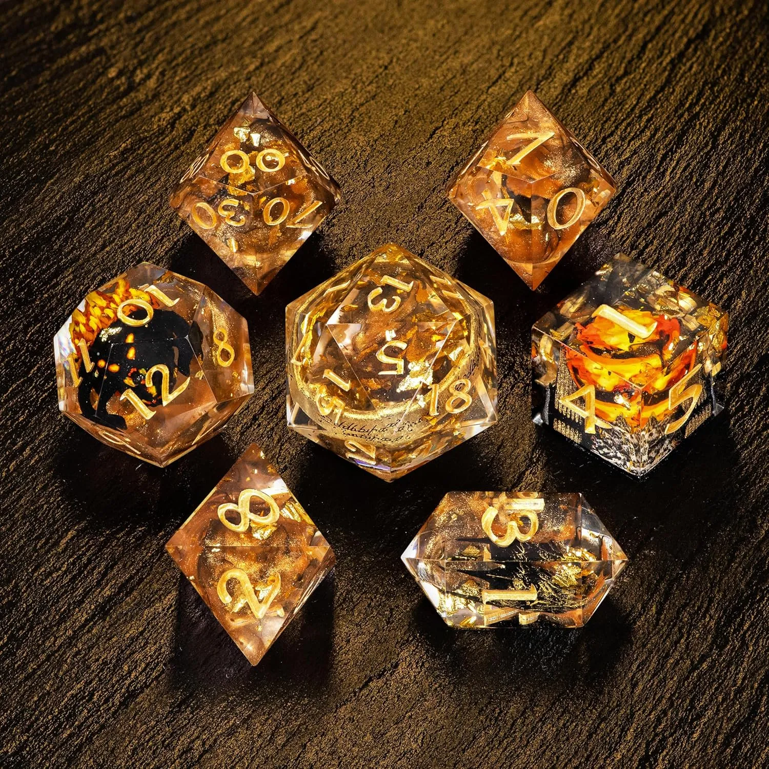 Fantasy RPG Dice Set – 7-Piece Custom Polyhedral Resin Dice with 3D Miniatures | Unique Themed Sets for Dungeons & Dragons, DND, TTRPG | Collectible Gift Dice by DiceBell (LOTR Dice Set)