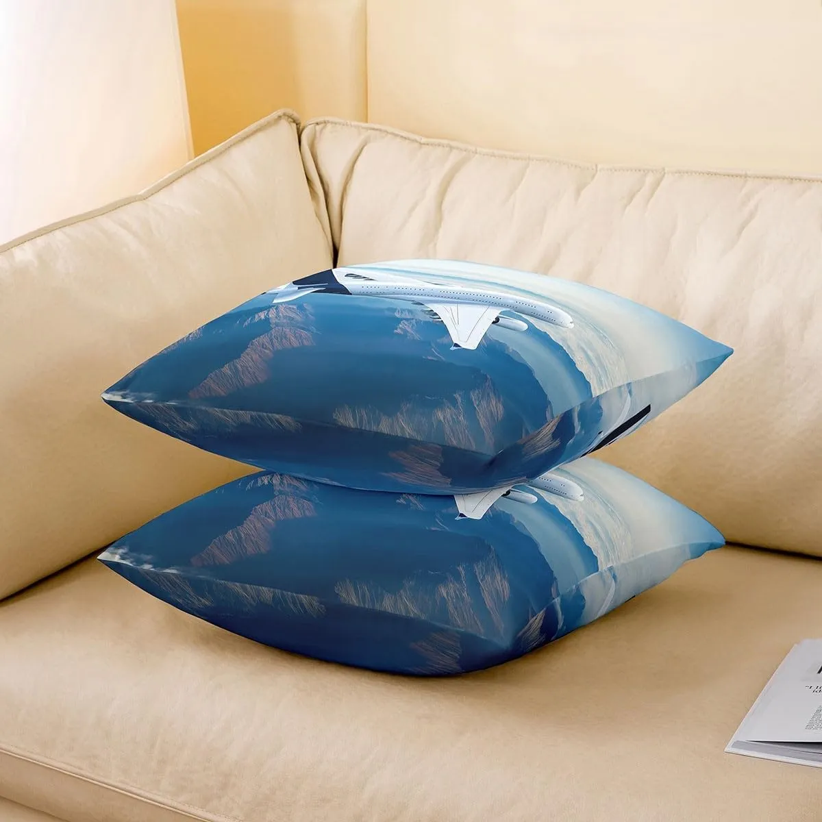 Feelyou Aircraft Throw Pillow Cover for Couch Sofa Bed, Airplane Print Decorative Pillows Cushion Cover,Aircraft Flying Blue Sky Helicopter Flying Plane Pillow Inserts Not Included,24x24 inch