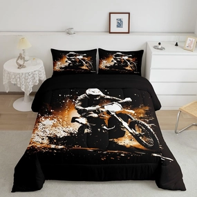 Feelyou Dirt Bike Queen Size Comforter Set for Kids Boys Girls Decor Motorbike Comforter Cover Breathable Soft Lightweight Microfiber Extreme Sports Fashion Motorcycle Bedroom Decor Quilt Set