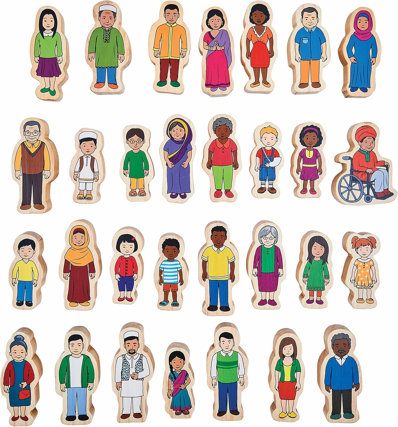 FF420 My Family - Set of 30 - Ages 1  - Inclusive Wooden Blocks for Toddlers – Includes Grandparents, Moms, Dads and Children Around the World - Double-Sided
