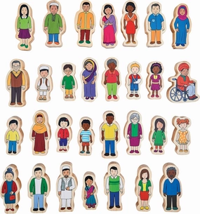 FF420 My Family - Set of 30 - Ages 1  - Inclusive Wooden Blocks for Toddlers – Includes Grandparents, Moms, Dads and Children Around the World - Double-Sided