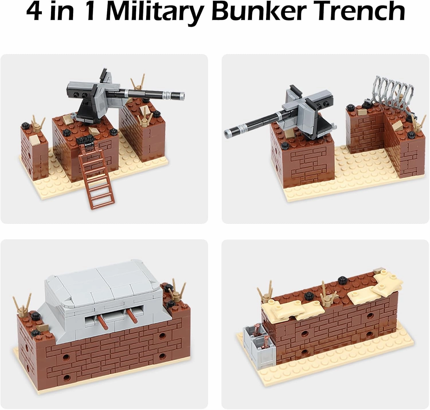 Finger Rock WW2 Military Base Bunker Trench Building Set, 4 in 1 Army Base with Fortresses, Bunkers,Trenches and Anti-Aircraft Guns, Creative Toys Gifts for Kids Adults 8  (508pcs)