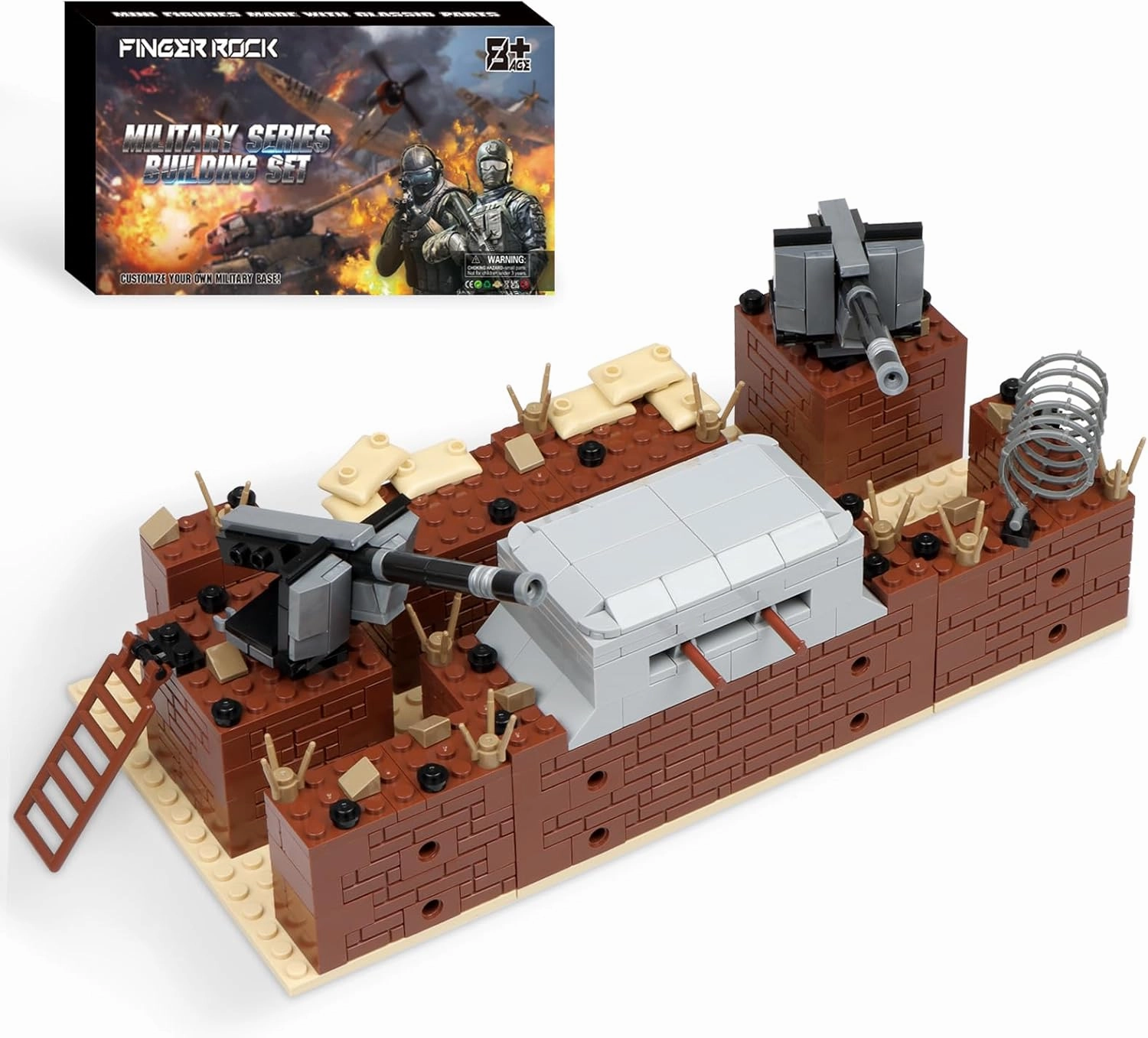 Finger Rock WW2 Military Base Bunker Trench Building Set, 4 in 1 Army Base with Fortresses, Bunkers,Trenches and Anti-Aircraft Guns, Creative Toys Gifts for Kids Adults 8  (508pcs)