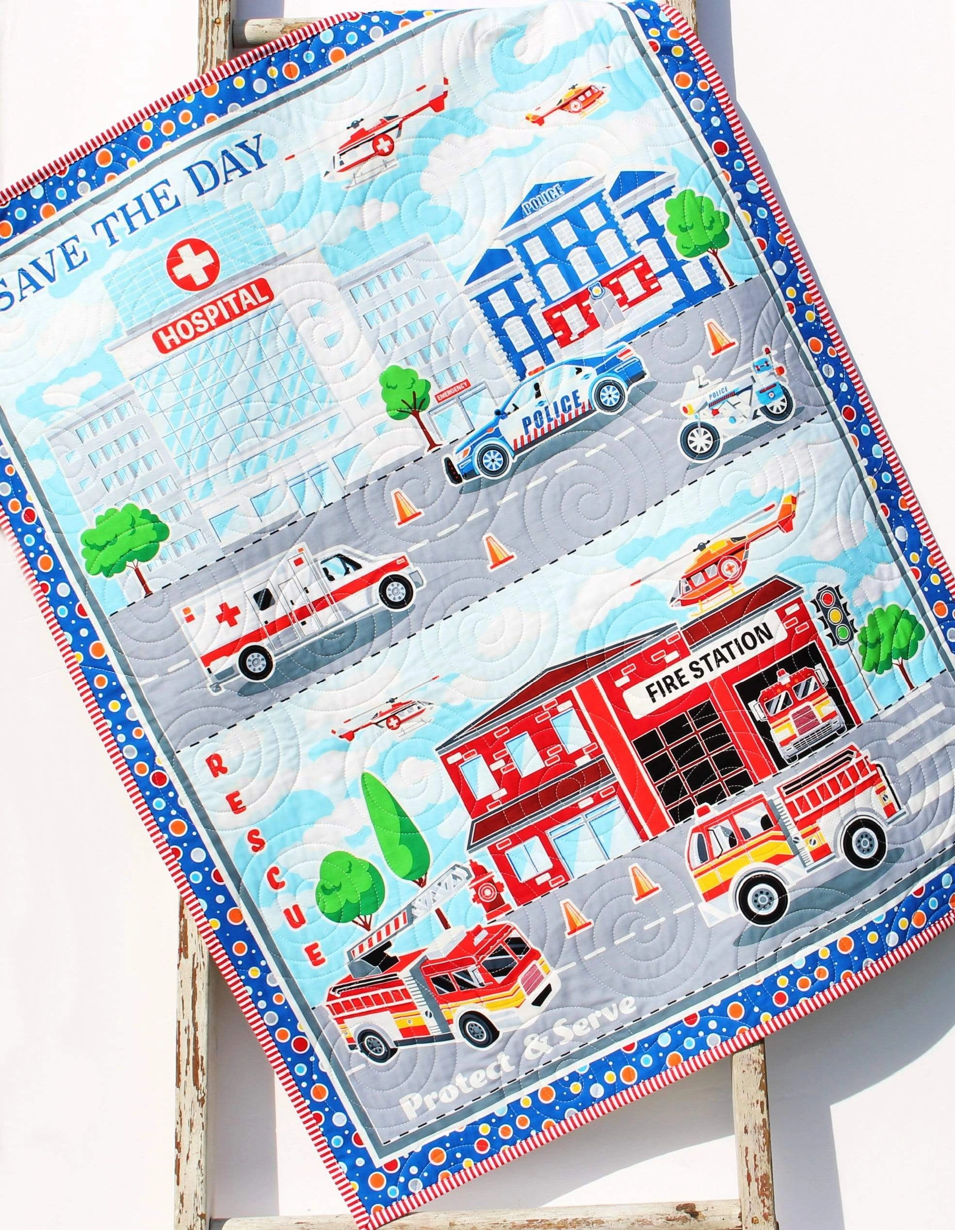 First Responders Handmade Baby Quilt Fire Truck Baby Blanket Police Nursery Bedding Rescue Ambulance Helicopter Safety Hero Boy or Girl