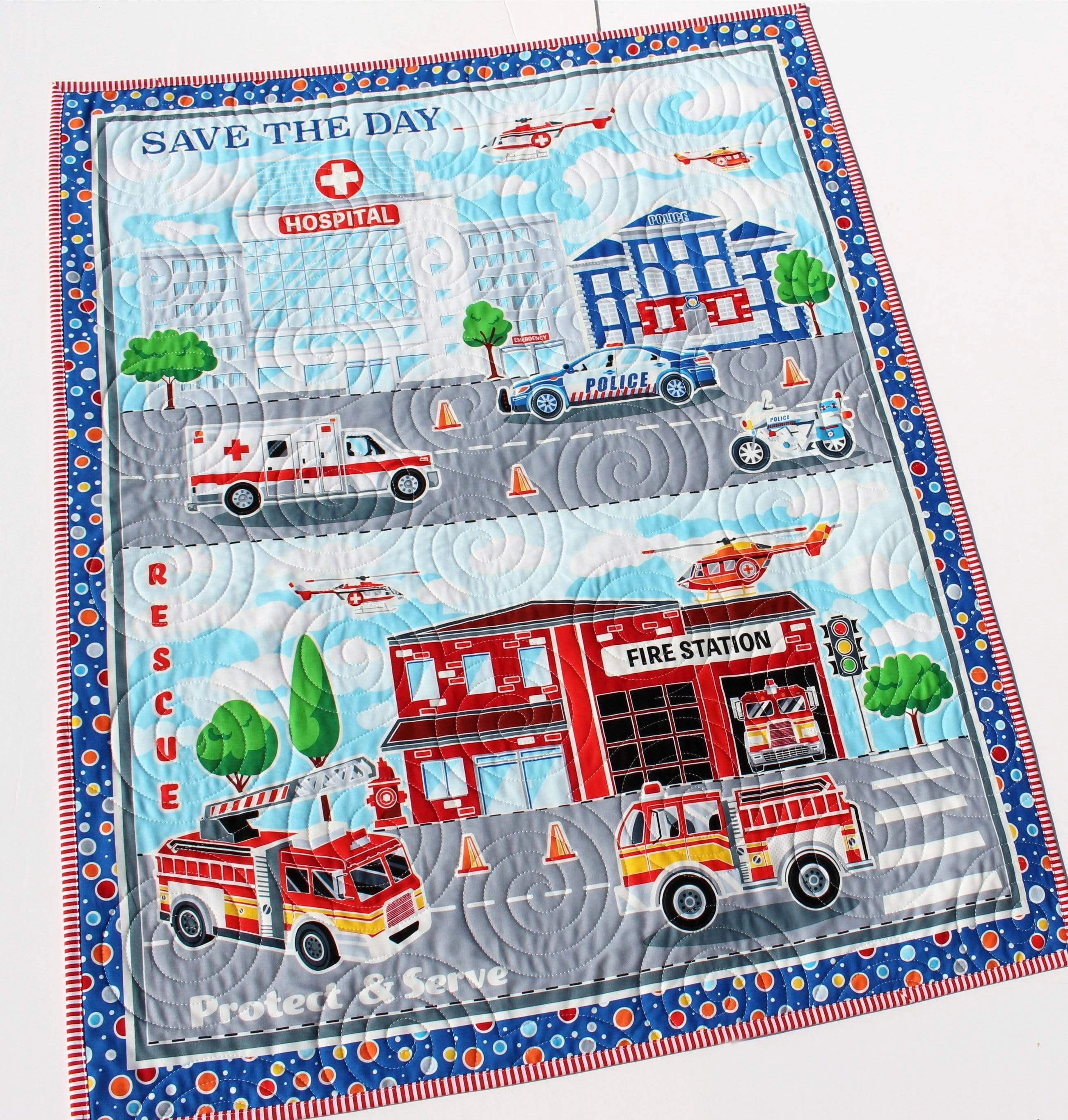 First Responders Handmade Baby Quilt Fire Truck Baby Blanket Police Nursery Bedding Rescue Ambulance Helicopter Safety Hero Boy or Girl