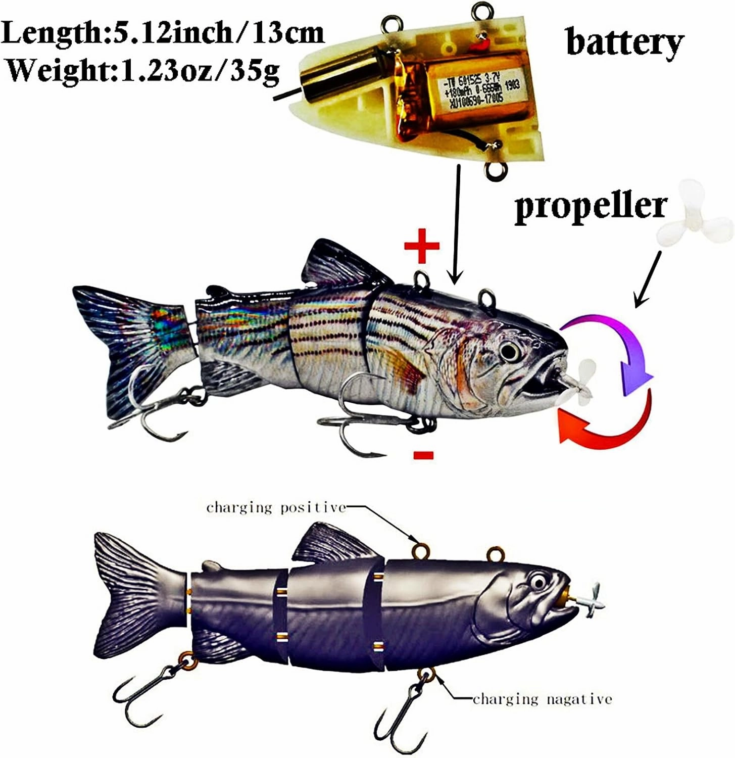 Fishing Lures Electric Lure Swimbait USB Rechargeable Bait Crankbait Automatic Swimming Lifelike Fish Fishing Tackle 5.12"