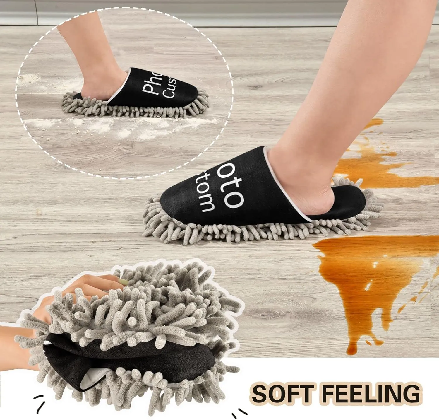 Fisyme Mop Slippers Soft Washable Microfiber Super Chenille Mopping House Home Shoes Mop Slippers for Floor Cleaning