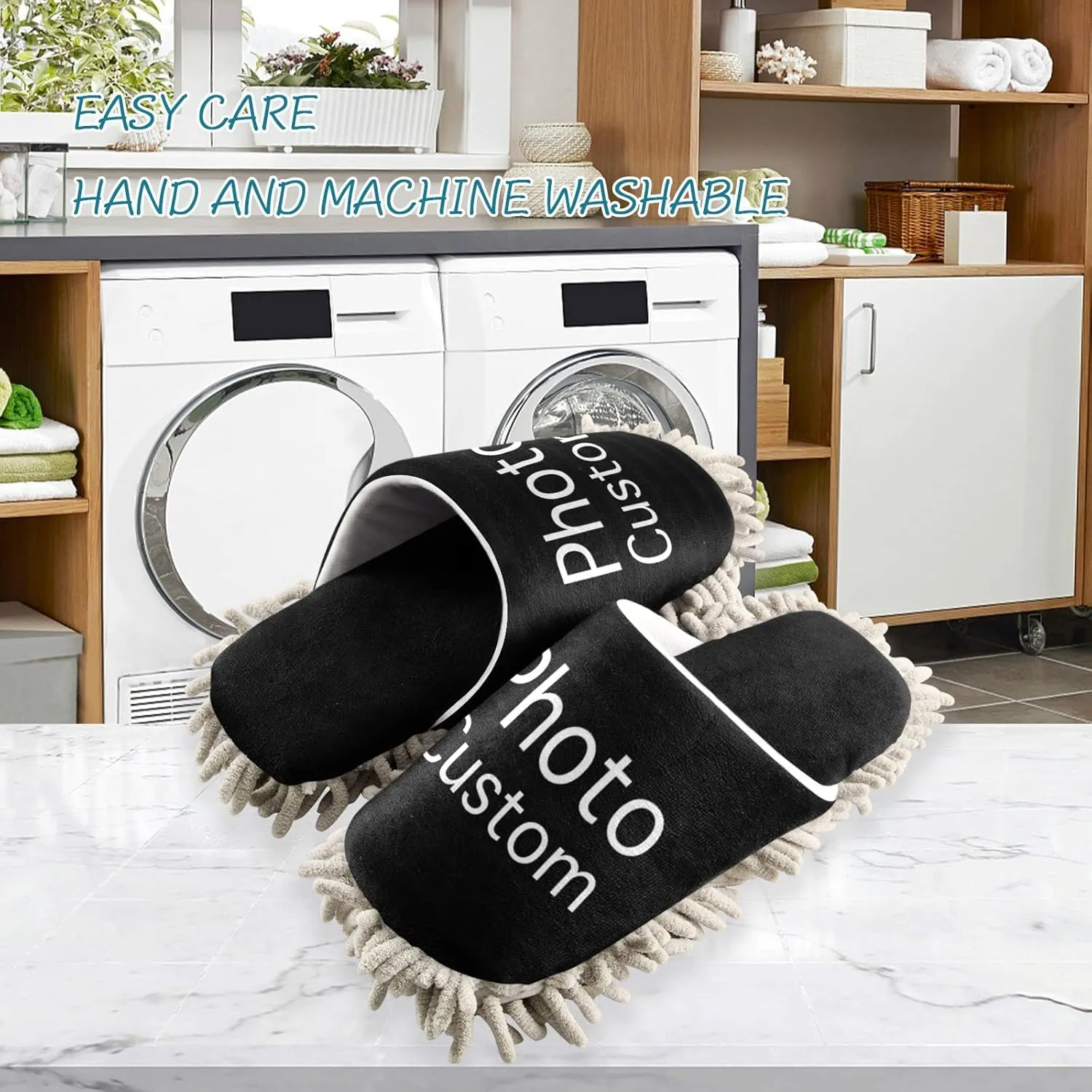 Fisyme Mop Slippers Soft Washable Microfiber Super Chenille Mopping House Home Shoes Mop Slippers for Floor Cleaning