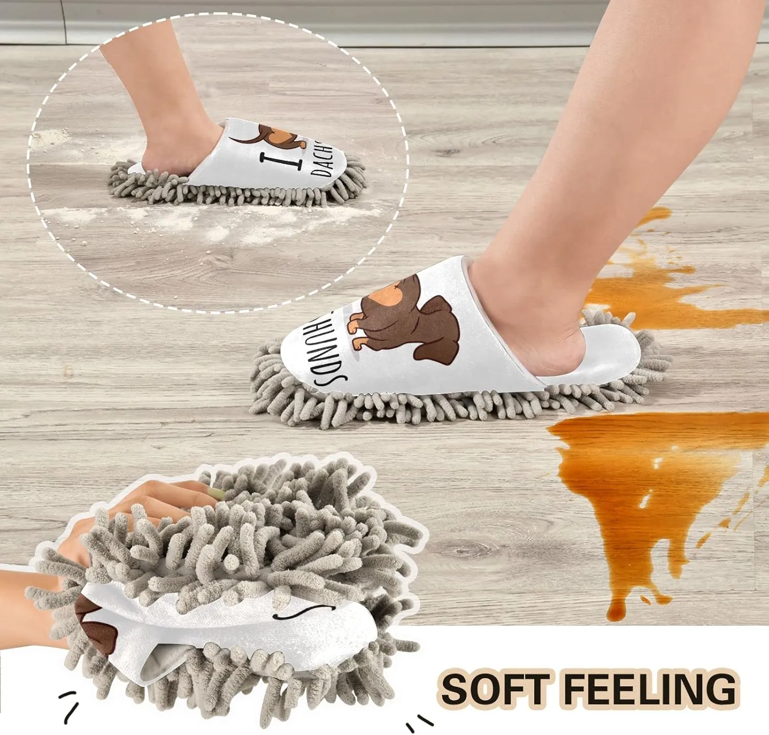 Fisyme Mop Slippers Soft Washable Microfiber Super Chenille Mopping House Home Shoes Mop Slippers for Floor Cleaning