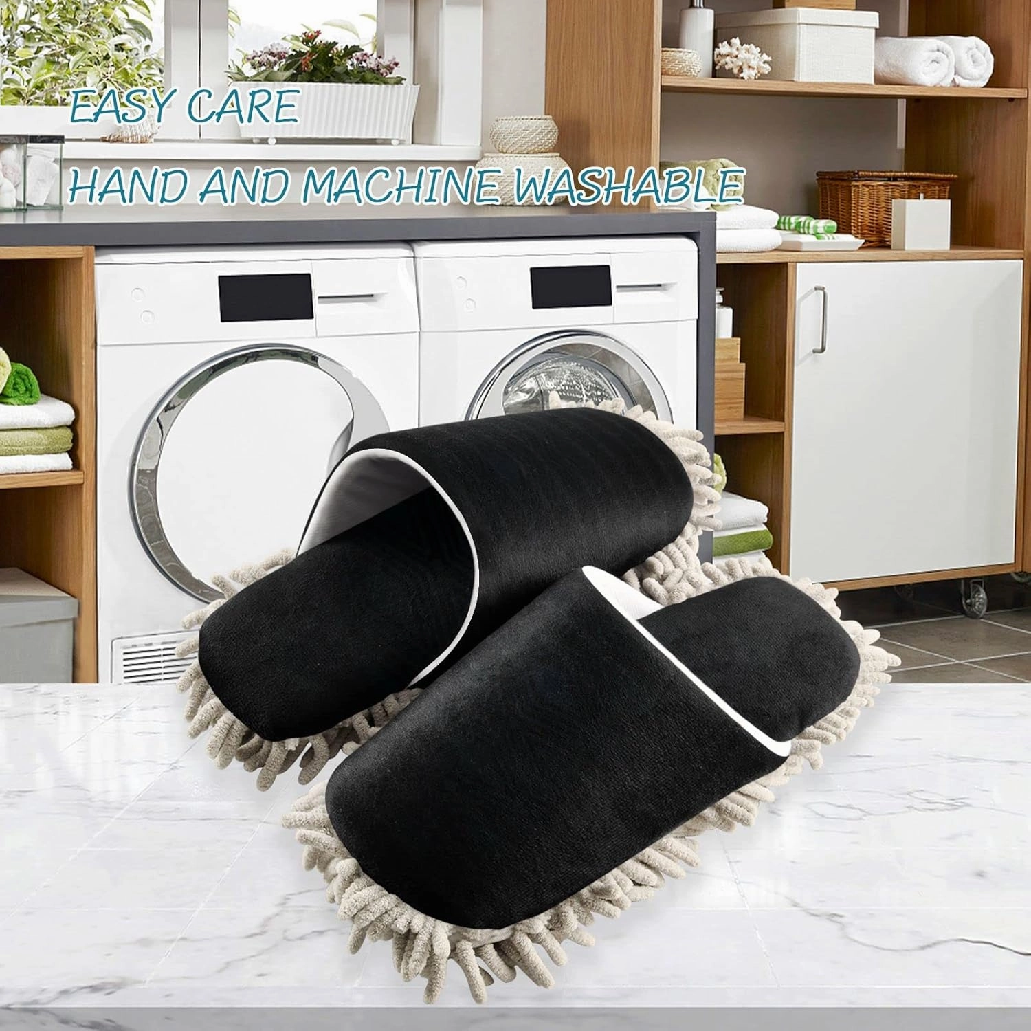 Fisyme Mop Slippers Soft Washable Microfiber Super Chenille Mopping House Home Shoes Mop Slippers for Floor Cleaning