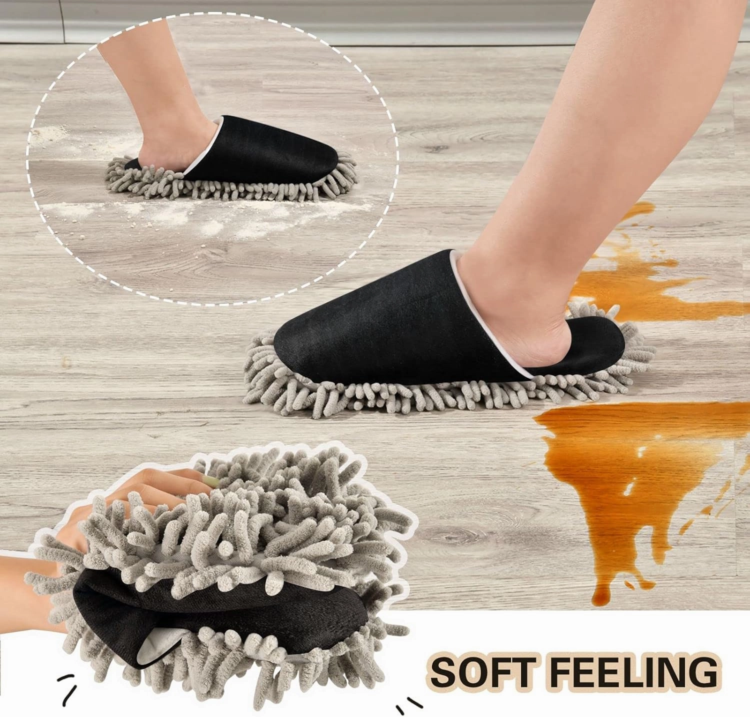 Fisyme Mop Slippers Soft Washable Microfiber Super Chenille Mopping House Home Shoes Mop Slippers for Floor Cleaning