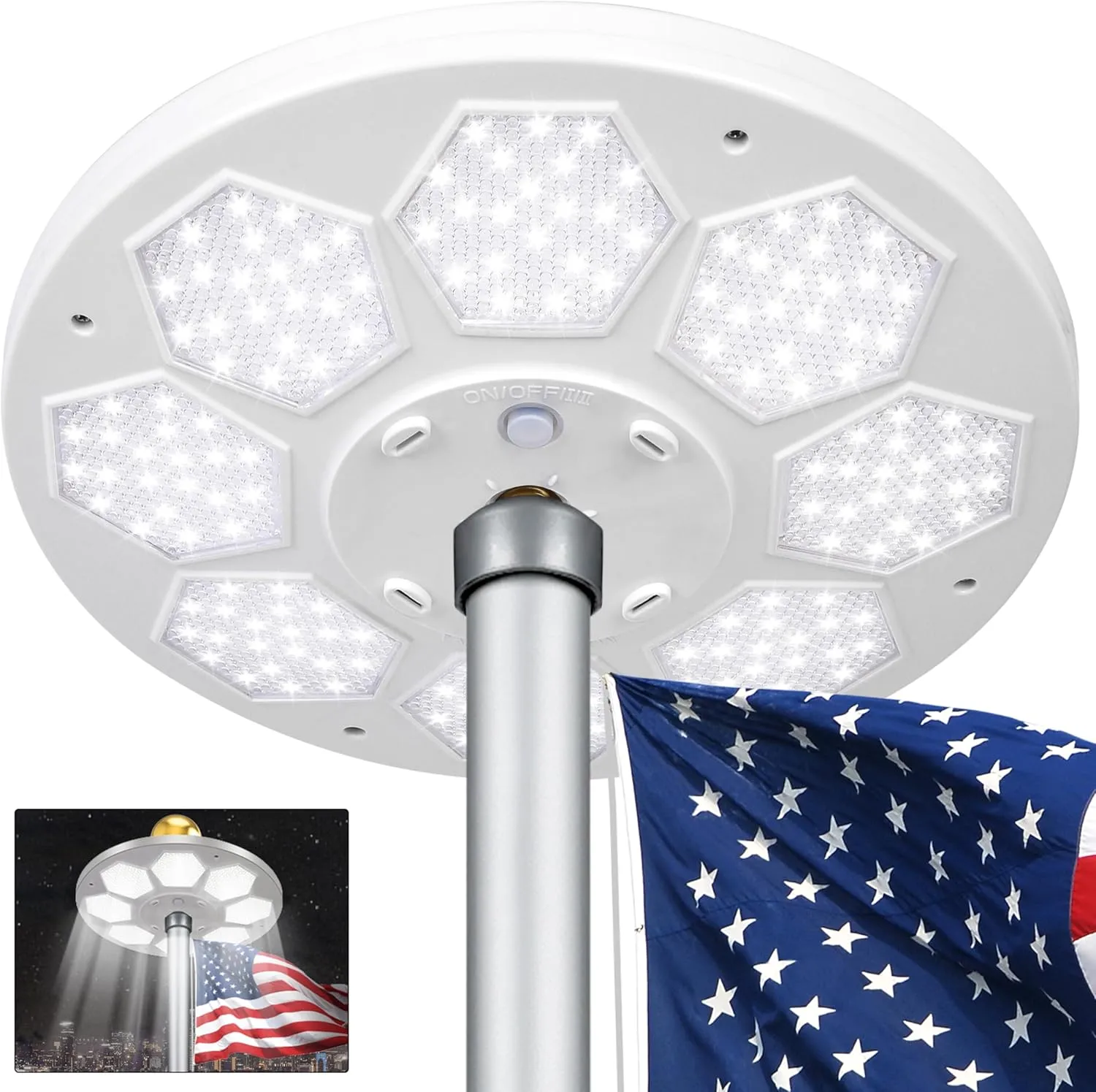 Flagpole Light Solar Powered, 6 Updated Ultra Bright 160 LED for 15-25 Ft Poles, 15 Hour Dusk to Dawn Auto On/Off, Aurora Lighting