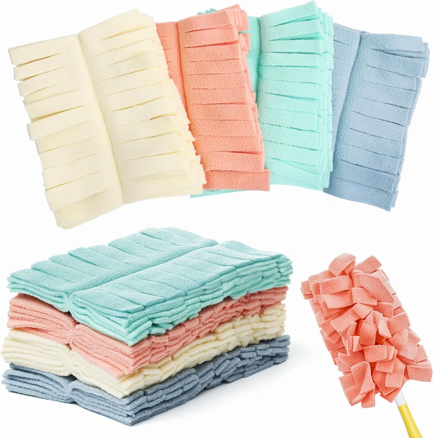 Fleece Duster Refills 8 Pcs Heavy Duty, Washable & Reusable Duster Pads, 360° Effective Cleaning, Scratch Resistant, for Hardwood Floors, Furniture, Pet Hair (4 Colors, 8 Pieces)